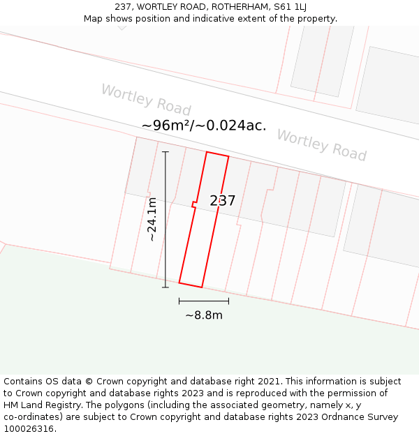 237, WORTLEY ROAD, ROTHERHAM, S61 1LJ: Plot and title map