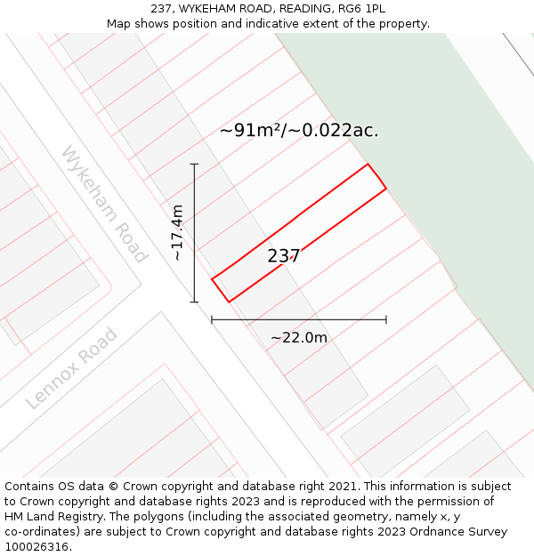 237, WYKEHAM ROAD, READING, RG6 1PL: Plot and title map