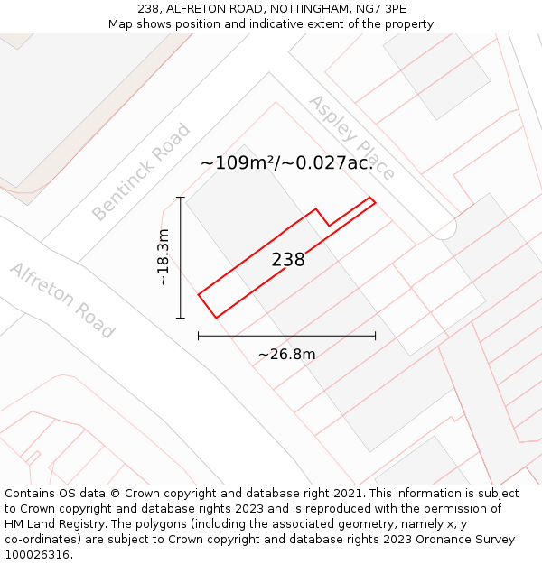 238, ALFRETON ROAD, NOTTINGHAM, NG7 3PE: Plot and title map