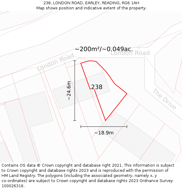238, LONDON ROAD, EARLEY, READING, RG6 1AH: Plot and title map