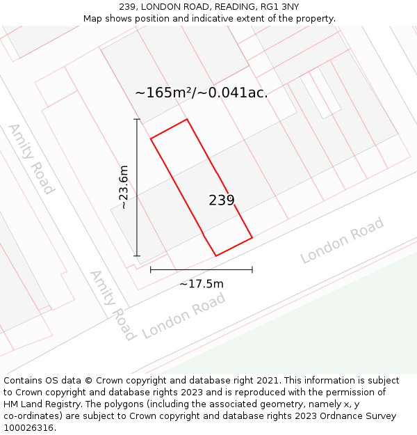 239, LONDON ROAD, READING, RG1 3NY: Plot and title map