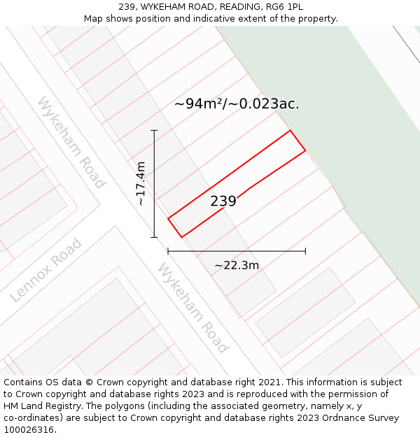 239, WYKEHAM ROAD, READING, RG6 1PL: Plot and title map