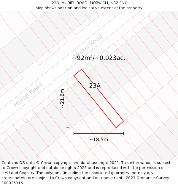 23A, MURIEL ROAD, NORWICH, NR2 3NY: Plot and title map