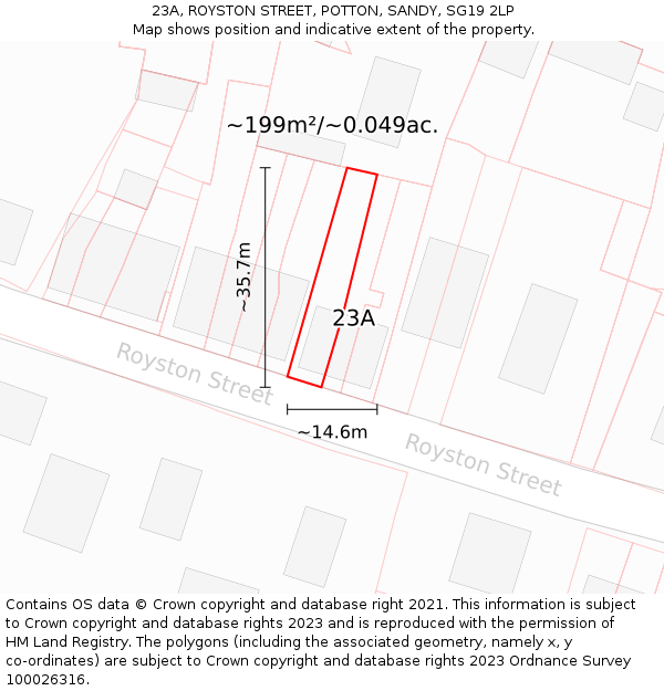 23A, ROYSTON STREET, POTTON, SANDY, SG19 2LP: Plot and title map