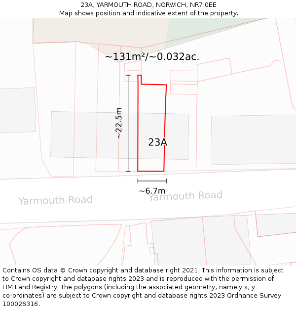 23A, YARMOUTH ROAD, NORWICH, NR7 0EE: Plot and title map