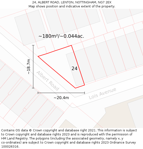 24, ALBERT ROAD, LENTON, NOTTINGHAM, NG7 2EX: Plot and title map