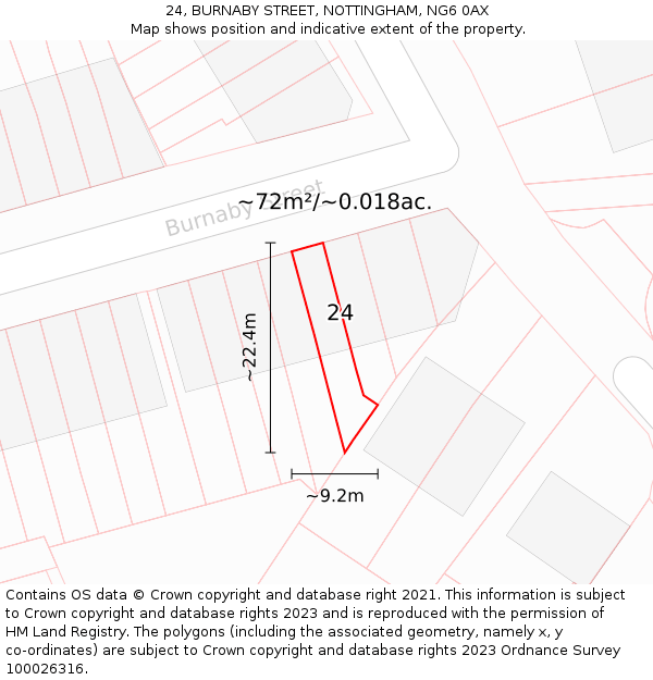 24, BURNABY STREET, NOTTINGHAM, NG6 0AX: Plot and title map