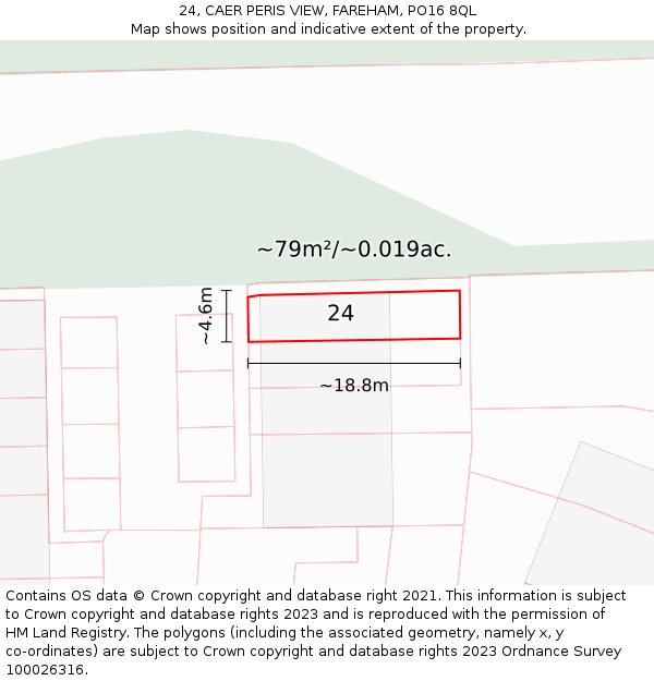 24, CAER PERIS VIEW, FAREHAM, PO16 8QL: Plot and title map