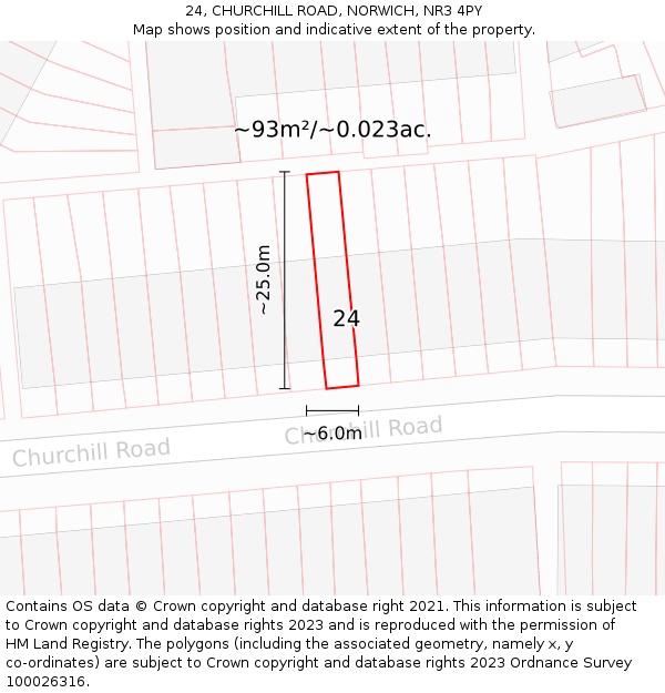 24, CHURCHILL ROAD, NORWICH, NR3 4PY: Plot and title map