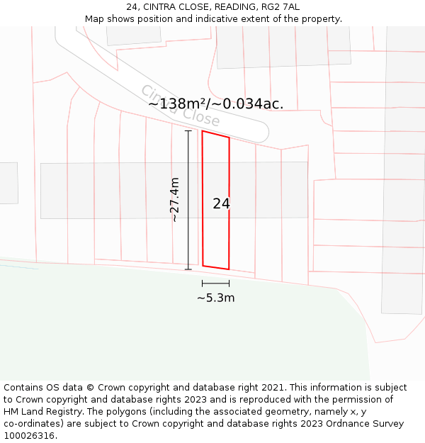 24, CINTRA CLOSE, READING, RG2 7AL: Plot and title map