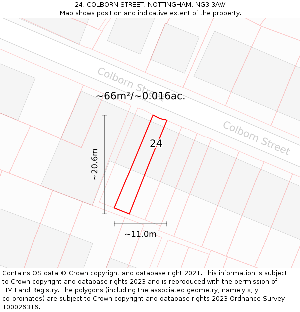 24, COLBORN STREET, NOTTINGHAM, NG3 3AW: Plot and title map