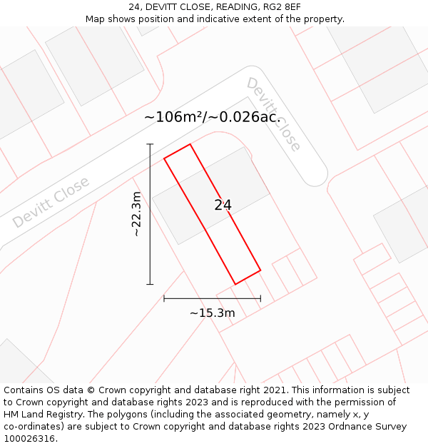 24, DEVITT CLOSE, READING, RG2 8EF: Plot and title map