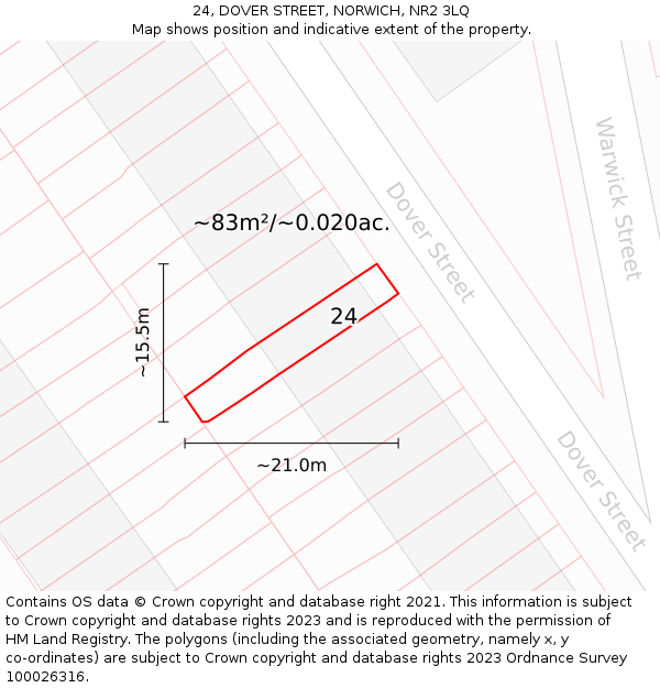 24, DOVER STREET, NORWICH, NR2 3LQ: Plot and title map