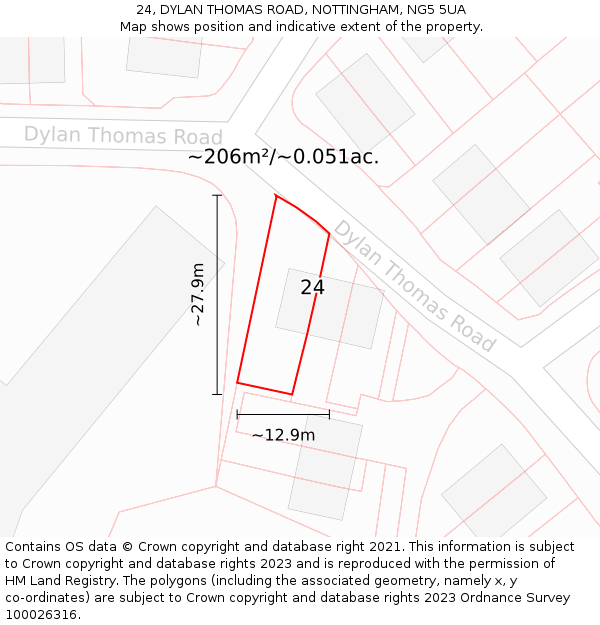 24, DYLAN THOMAS ROAD, NOTTINGHAM, NG5 5UA: Plot and title map