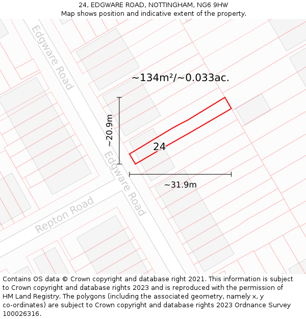 24, EDGWARE ROAD, NOTTINGHAM, NG6 9HW: Plot and title map