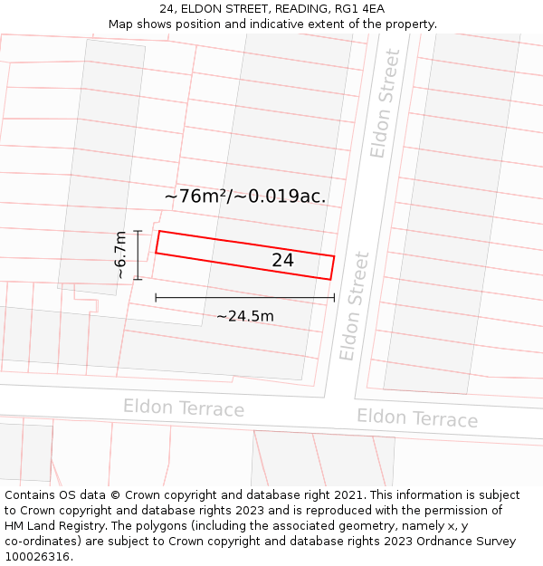 24, ELDON STREET, READING, RG1 4EA: Plot and title map