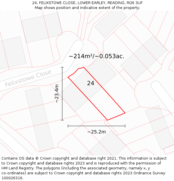 24, FELIXSTOWE CLOSE, LOWER EARLEY, READING, RG6 3UF: Plot and title map
