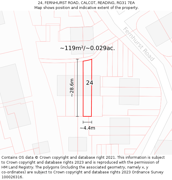 24, FERNHURST ROAD, CALCOT, READING, RG31 7EA: Plot and title map
