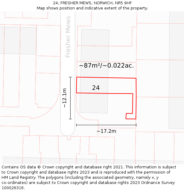 24, FRESHER MEWS, NORWICH, NR5 9HF: Plot and title map