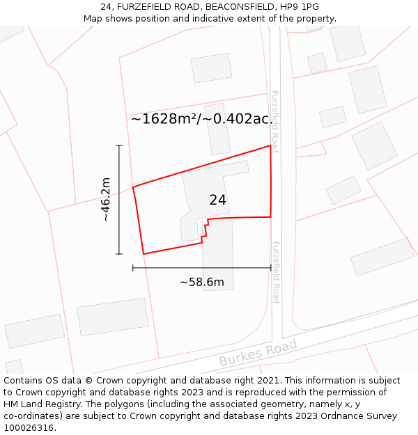 24, FURZEFIELD ROAD, BEACONSFIELD, HP9 1PG: Plot and title map