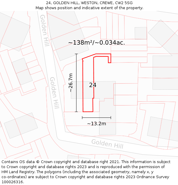 24, GOLDEN HILL, WESTON, CREWE, CW2 5SG: Plot and title map