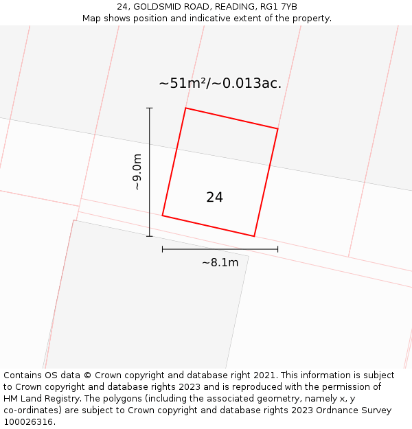 24, GOLDSMID ROAD, READING, RG1 7YB: Plot and title map