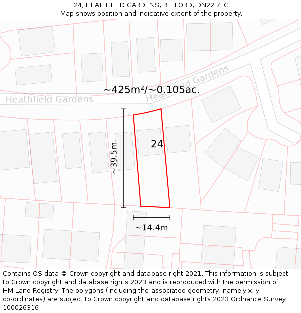 24, HEATHFIELD GARDENS, RETFORD, DN22 7LG: Plot and title map