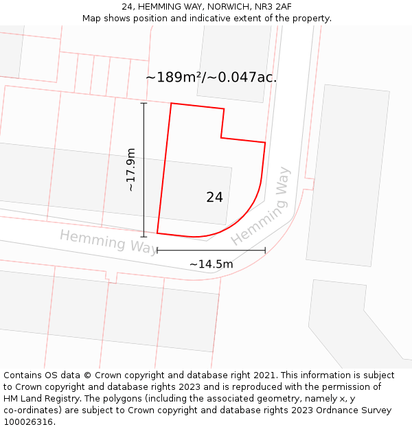 24, HEMMING WAY, NORWICH, NR3 2AF: Plot and title map