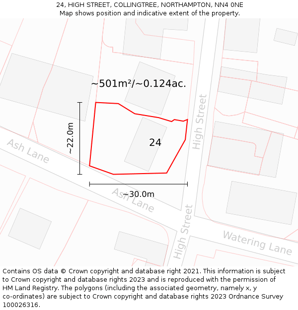 24, HIGH STREET, COLLINGTREE, NORTHAMPTON, NN4 0NE: Plot and title map