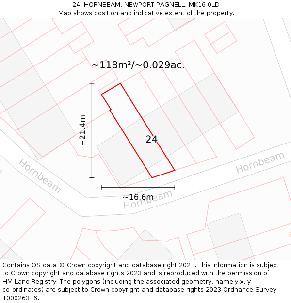 24, HORNBEAM, NEWPORT PAGNELL, MK16 0LD: Plot and title map