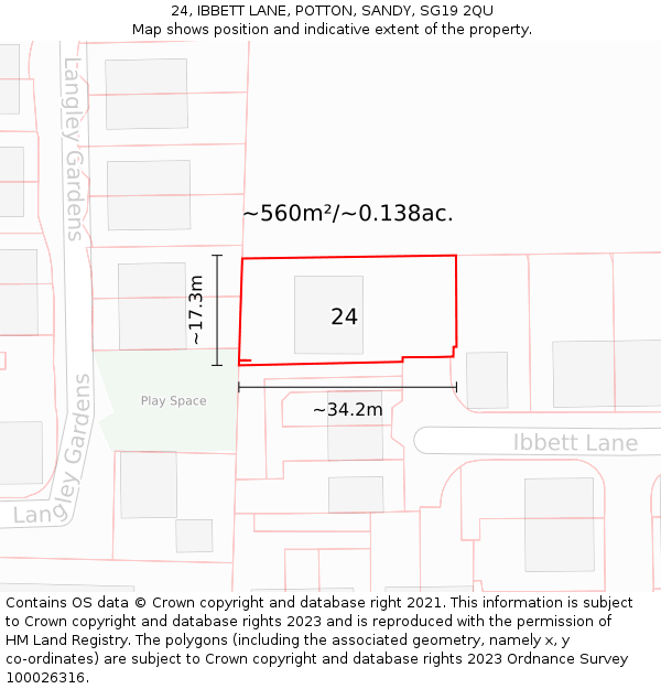 24, IBBETT LANE, POTTON, SANDY, SG19 2QU: Plot and title map