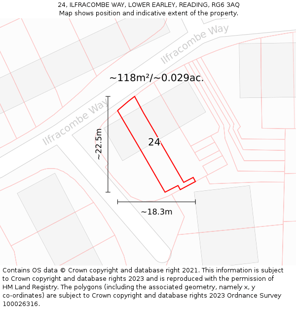 24, ILFRACOMBE WAY, LOWER EARLEY, READING, RG6 3AQ: Plot and title map