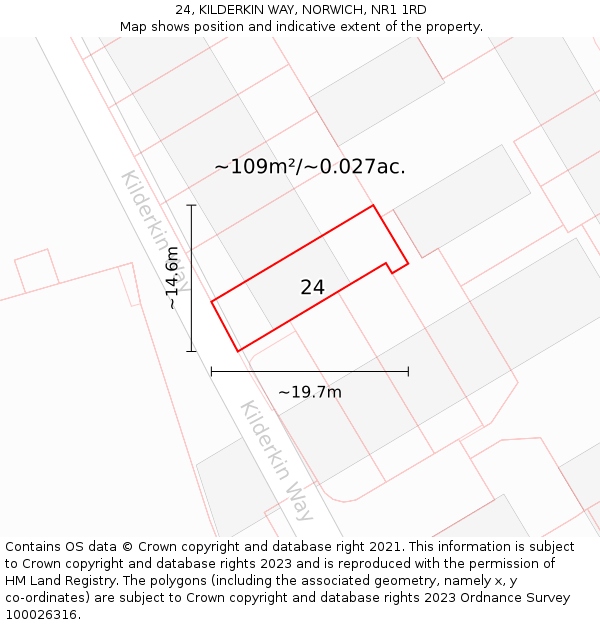 24, KILDERKIN WAY, NORWICH, NR1 1RD: Plot and title map
