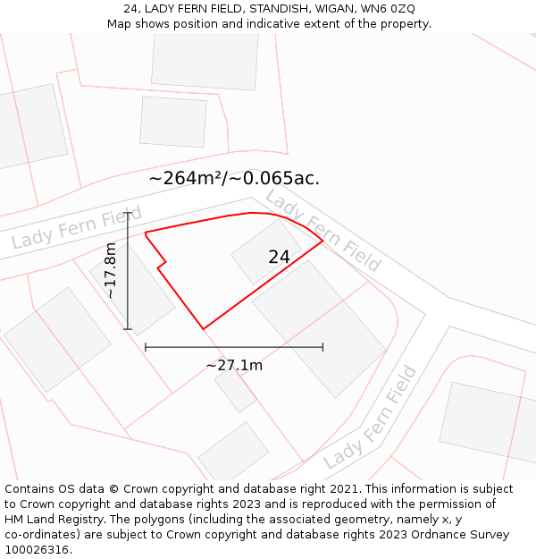 24, LADY FERN FIELD, STANDISH, WIGAN, WN6 0ZQ: Plot and title map
