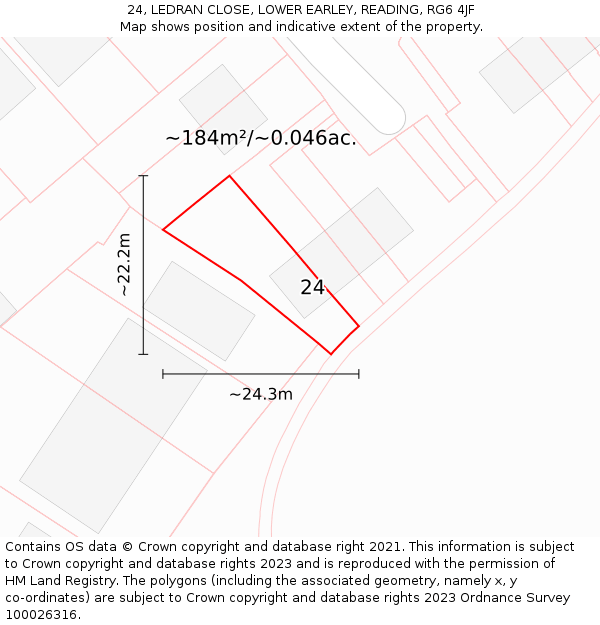 24, LEDRAN CLOSE, LOWER EARLEY, READING, RG6 4JF: Plot and title map