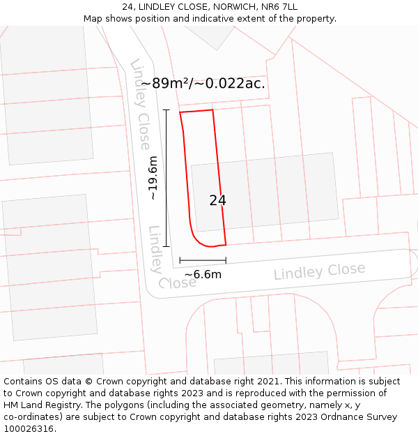24, LINDLEY CLOSE, NORWICH, NR6 7LL: Plot and title map