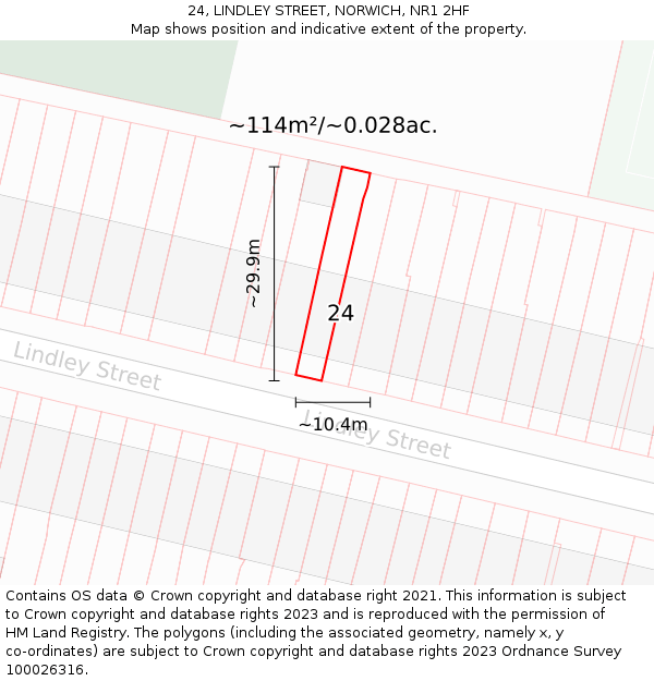 24, LINDLEY STREET, NORWICH, NR1 2HF: Plot and title map