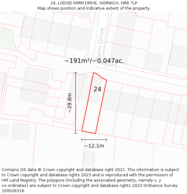 24, LODGE FARM DRIVE, NORWICH, NR6 7LP: Plot and title map