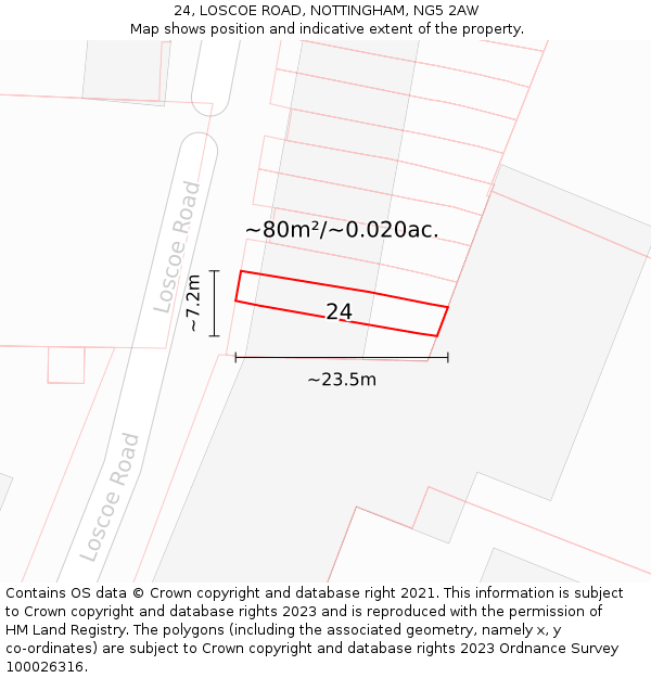 24, LOSCOE ROAD, NOTTINGHAM, NG5 2AW: Plot and title map