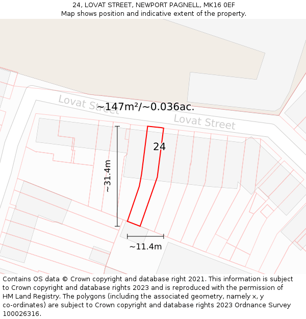 24, LOVAT STREET, NEWPORT PAGNELL, MK16 0EF: Plot and title map