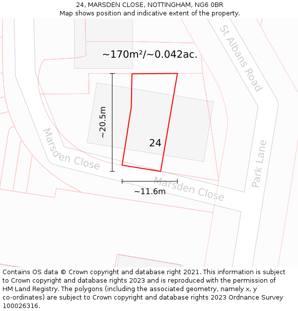 24, MARSDEN CLOSE, NOTTINGHAM, NG6 0BR: Plot and title map