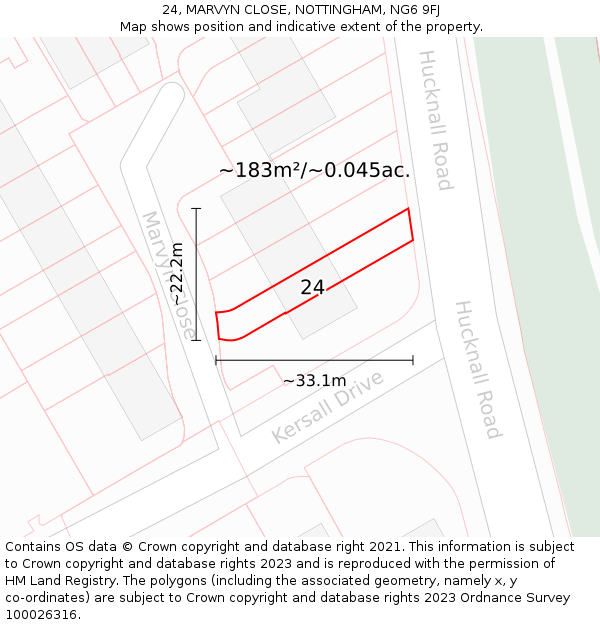 24, MARVYN CLOSE, NOTTINGHAM, NG6 9FJ: Plot and title map