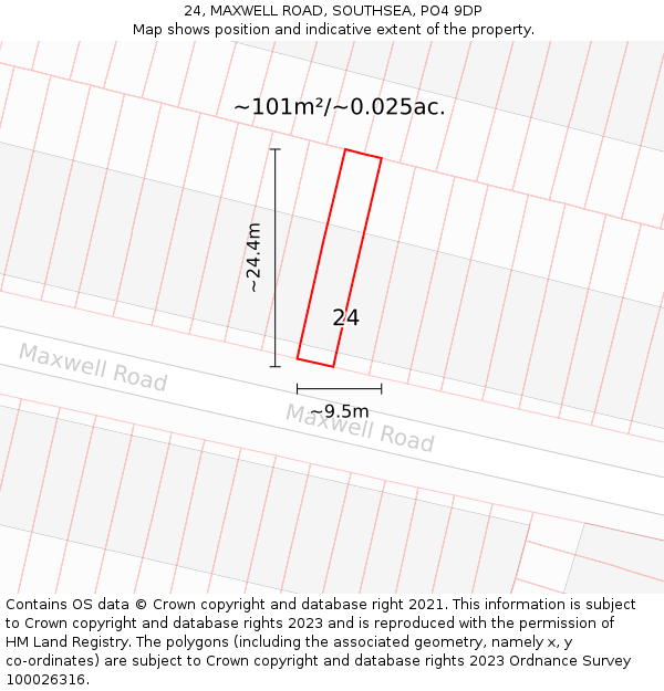 24, MAXWELL ROAD, SOUTHSEA, PO4 9DP: Plot and title map