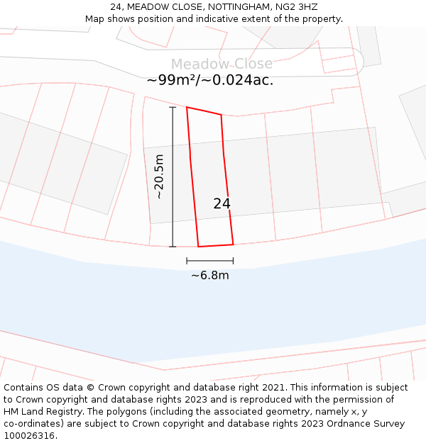 24, MEADOW CLOSE, NOTTINGHAM, NG2 3HZ: Plot and title map