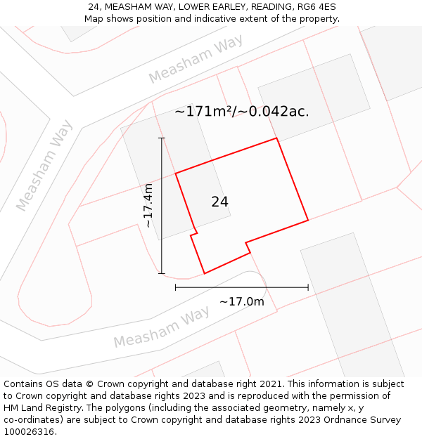 24, MEASHAM WAY, LOWER EARLEY, READING, RG6 4ES: Plot and title map