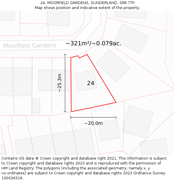 24, MOORFIELD GARDENS, SUNDERLAND, SR6 7TP: Plot and title map