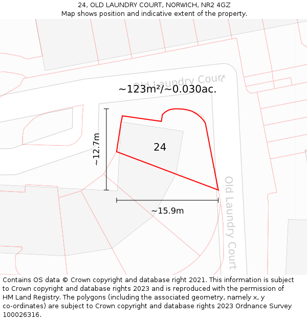 24, OLD LAUNDRY COURT, NORWICH, NR2 4GZ: Plot and title map