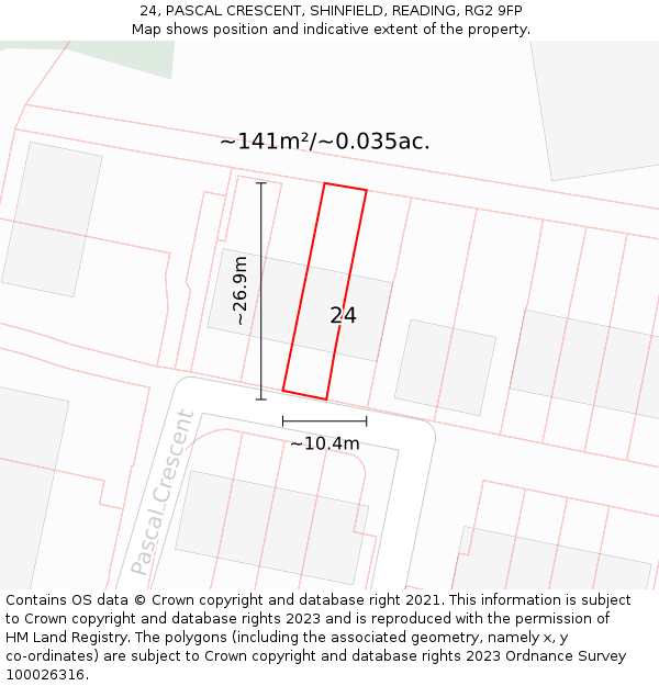 24, PASCAL CRESCENT, SHINFIELD, READING, RG2 9FP: Plot and title map