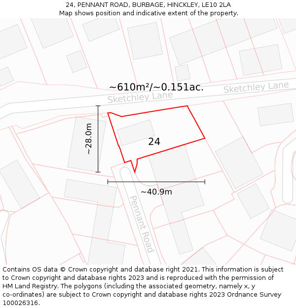 24, PENNANT ROAD, BURBAGE, HINCKLEY, LE10 2LA: Plot and title map