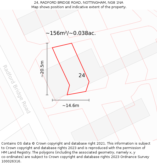 24, RADFORD BRIDGE ROAD, NOTTINGHAM, NG8 1NA: Plot and title map